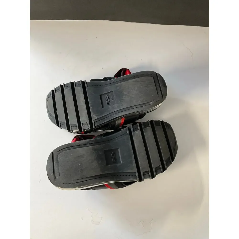 Fendi Roma Air Sole Trekking Sandals Black Red Gray Size 42 Italy